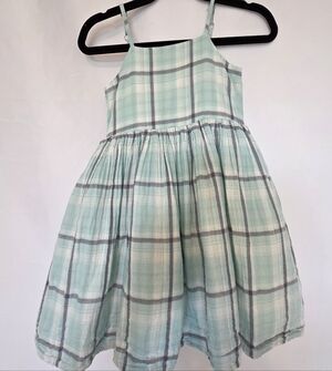 Vignette Aqua Blue Green And Gray Plaid Fit And Flare Full Skirt Dress 3T